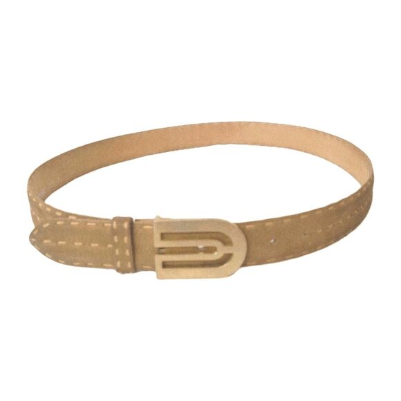 Paris Suede Leather Belt 46” Top Grain Cowhide Tan Minimalist Gold Buckle main image 4